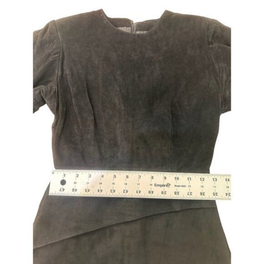 Wimsigoth 100% Suede Leather Dress Womens 6 Black Vintage Midi Ruffle Long Sleev - Picture 9 of 16